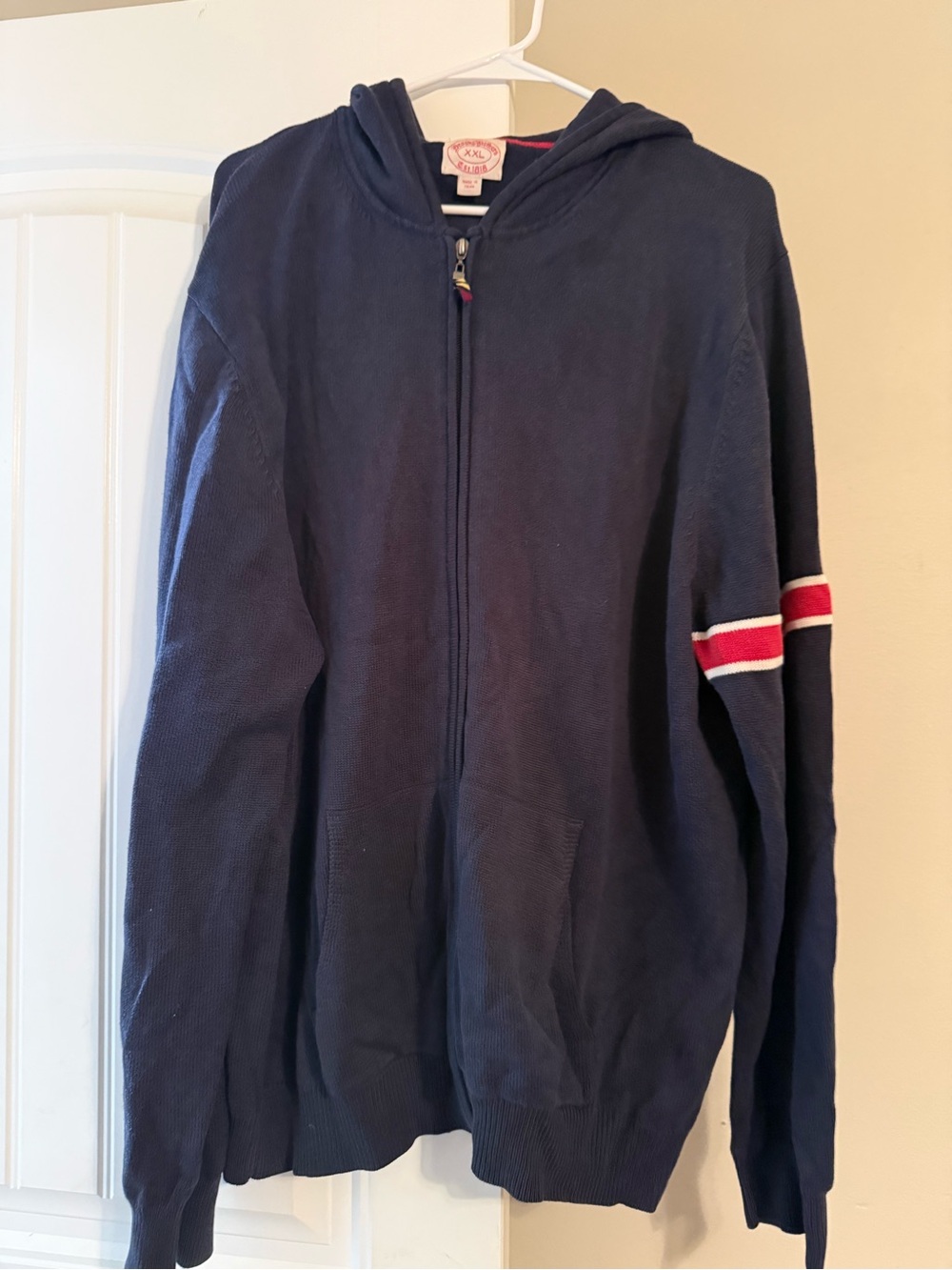 Brooks Brothers Navy Hooded Zip Jacket with Red Sleeve Stripe